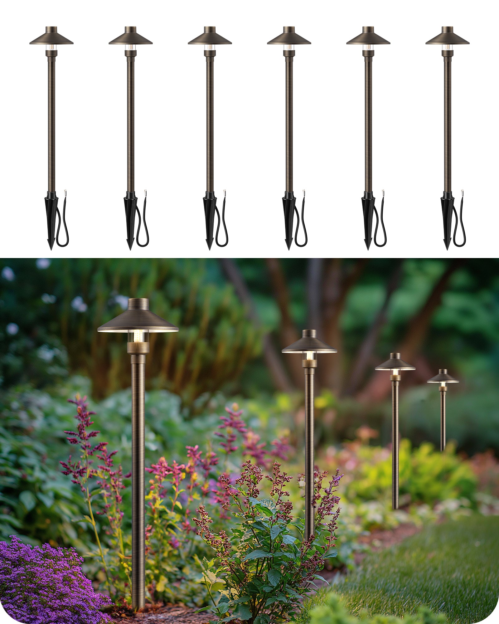 EDISHINE Solid Brass Low Voltage Pathway Lights Wired, 22" Tall Outdoor Landscape Path Light Heavy Duty, G4 Bulb Included, 12V LED Landscape Lighting, Bronze Waterproof for Garden Yard Walkway - HLPL07A - HLPL07B