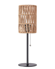 19" Tall Boho Rattan Table Lamp with Handwoven Shade & Pull-Chain Switch