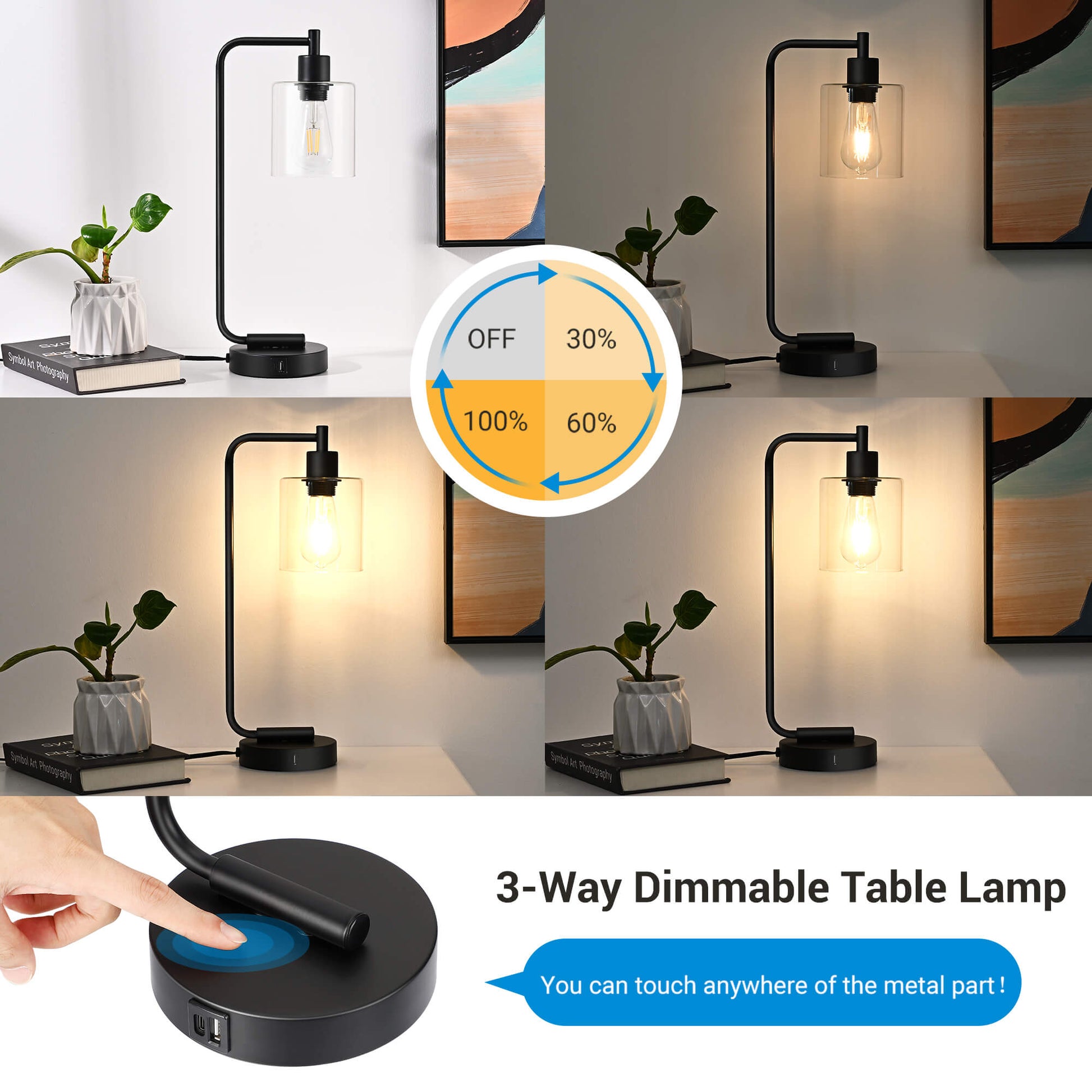 EDISHINE | Touch-Control Dimmable Table Lamp with Dual USB Ports