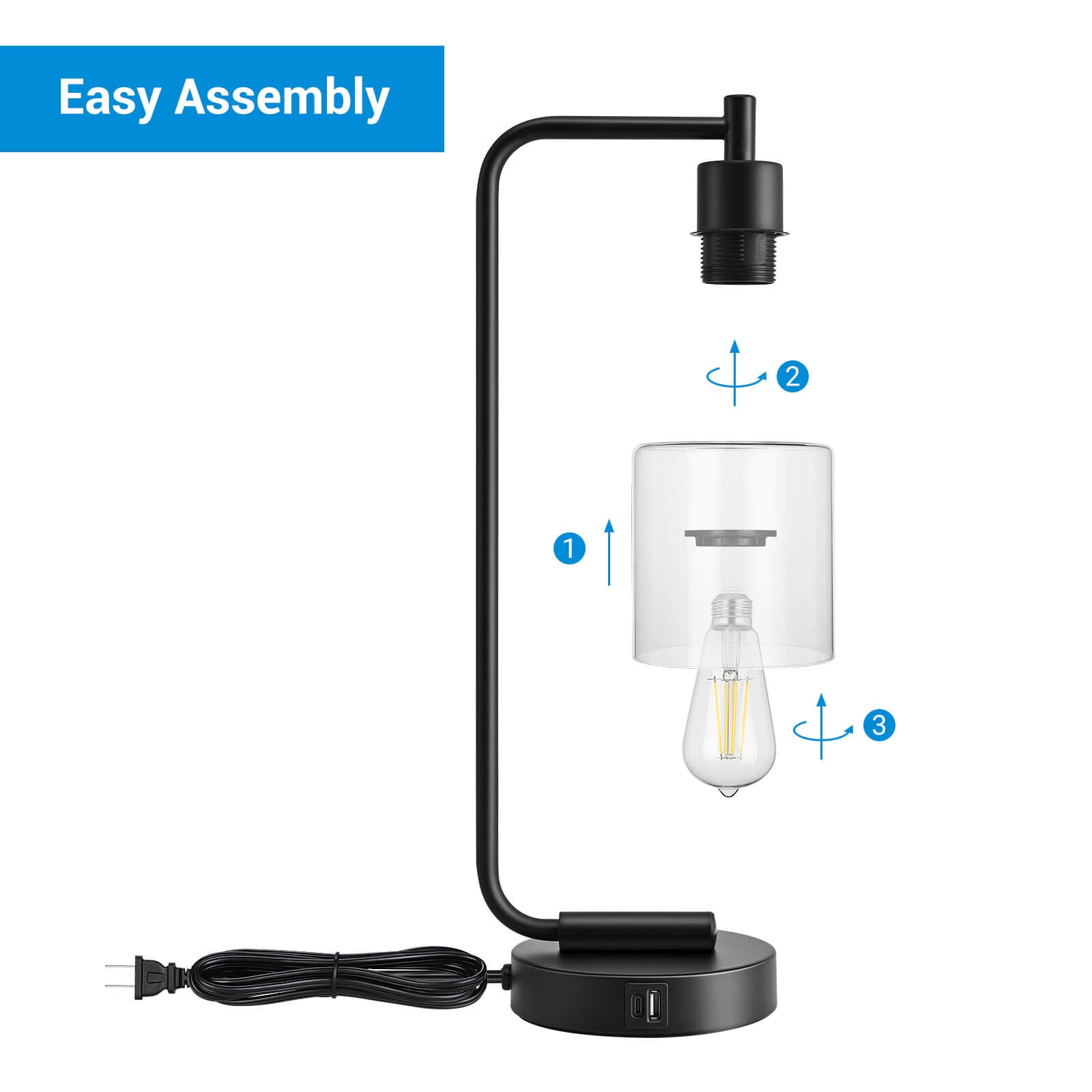 EDISHINE | Touch-Control Dimmable Table Lamp with Dual USB Ports