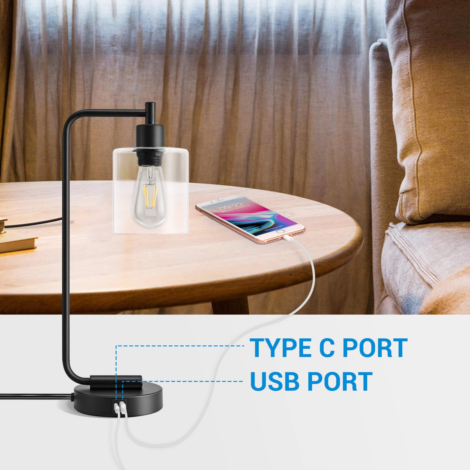 EDISHINE | Touch-Control Dimmable Table Lamp with Dual USB Ports