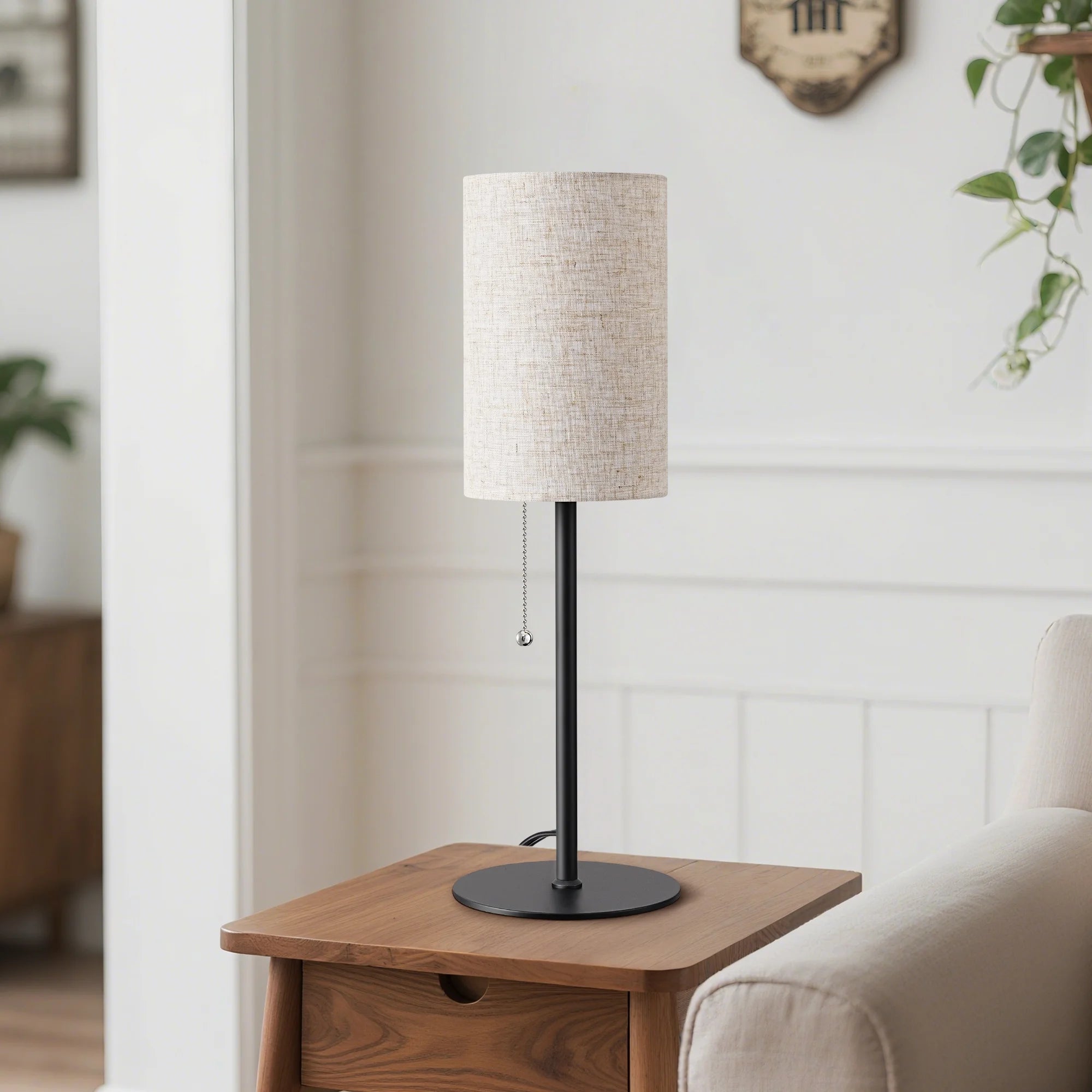 EDISHINE | Modern Minimalist Linen Table Lamps with Pull-Chain Switch 