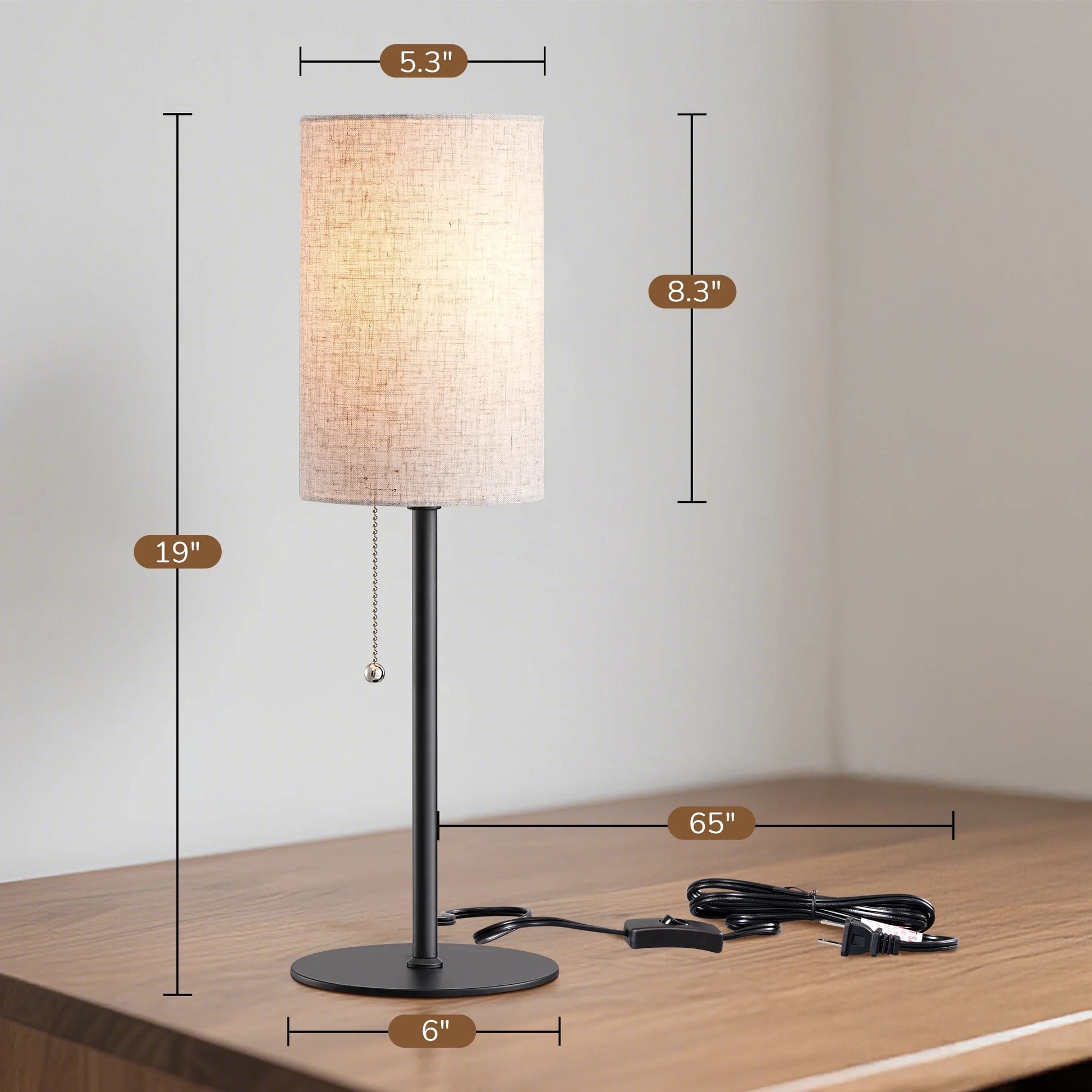EDISHINE | Modern Minimalist Linen Table Lamps with Pull-Chain Switch 