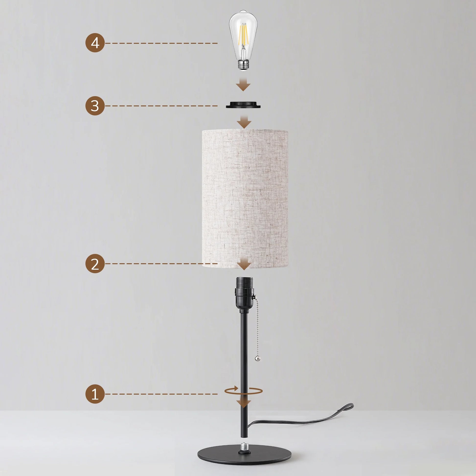 EDISHINE | Modern Minimalist Linen Table Lamps with Pull-Chain Switch 