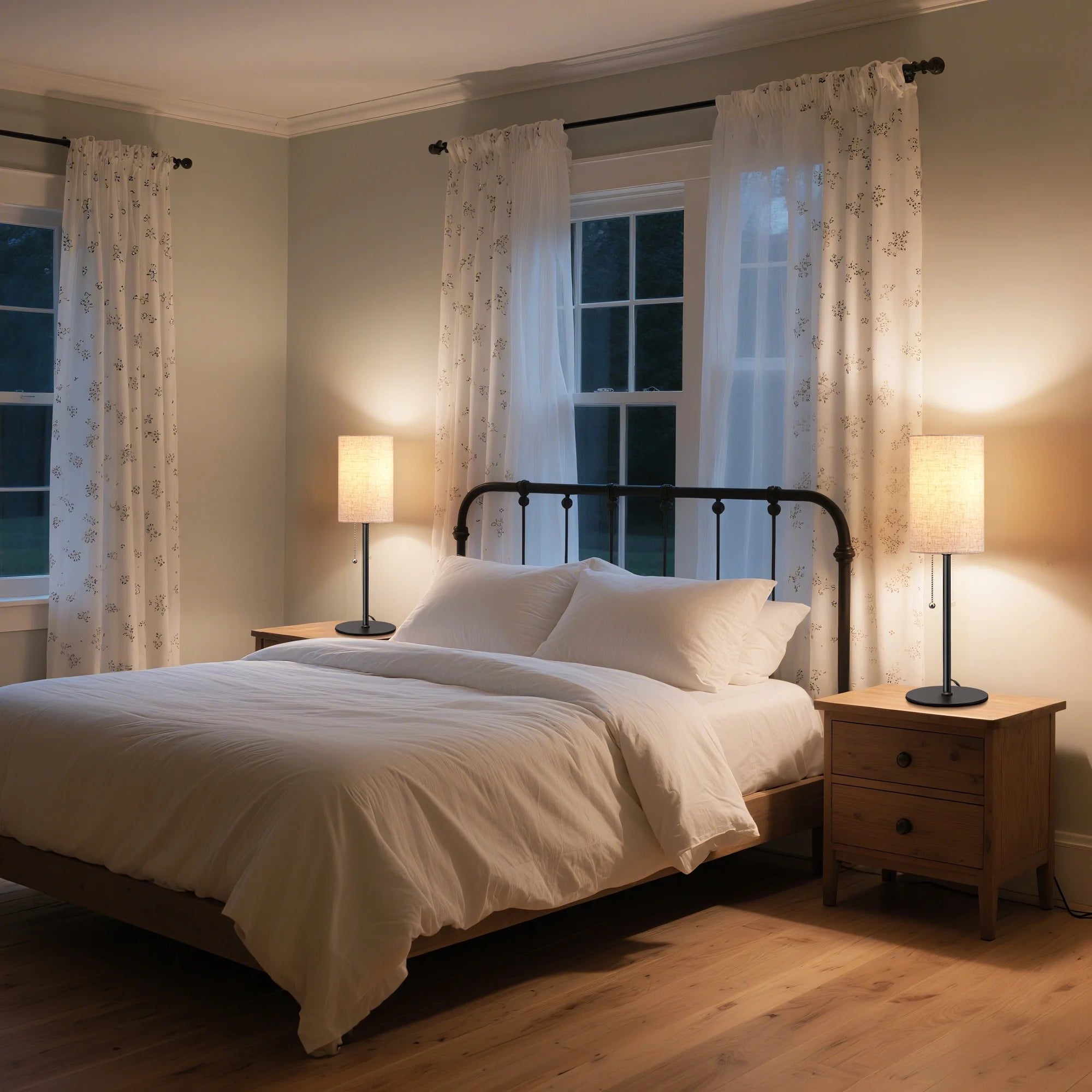 EDISHINE | Modern Minimalist Linen Table Lamps with Pull-Chain Switch 