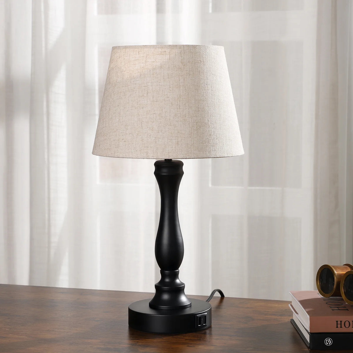 Modern Silver Touch-Control Table Lamp with Dual USB Ports & Linen Shade