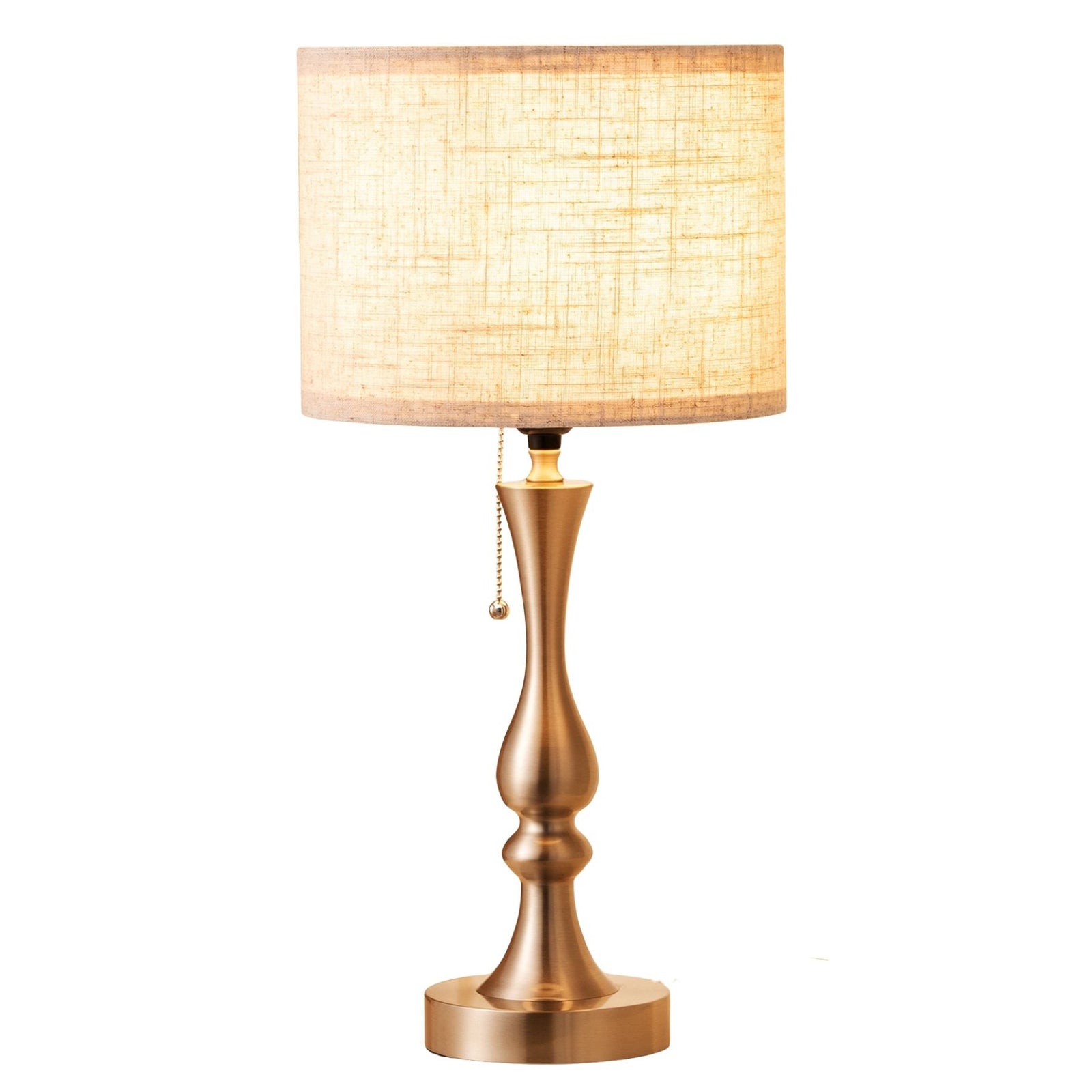 Luxe Traditional Table Lamp with Linen Drum Shade & Pull-Chain Switch