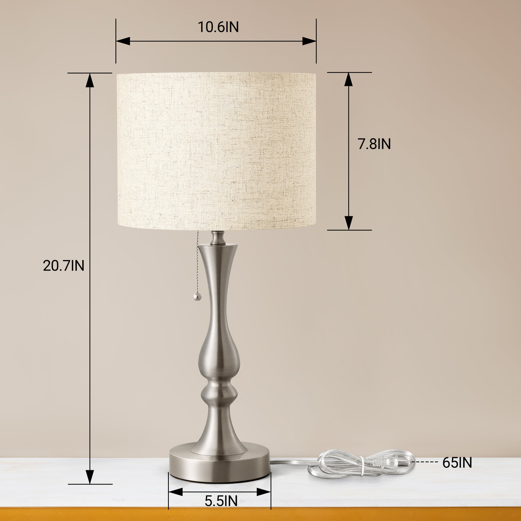 Luxe Traditional Table Lamp with Linen Drum Shade & Pull-Chain Switch