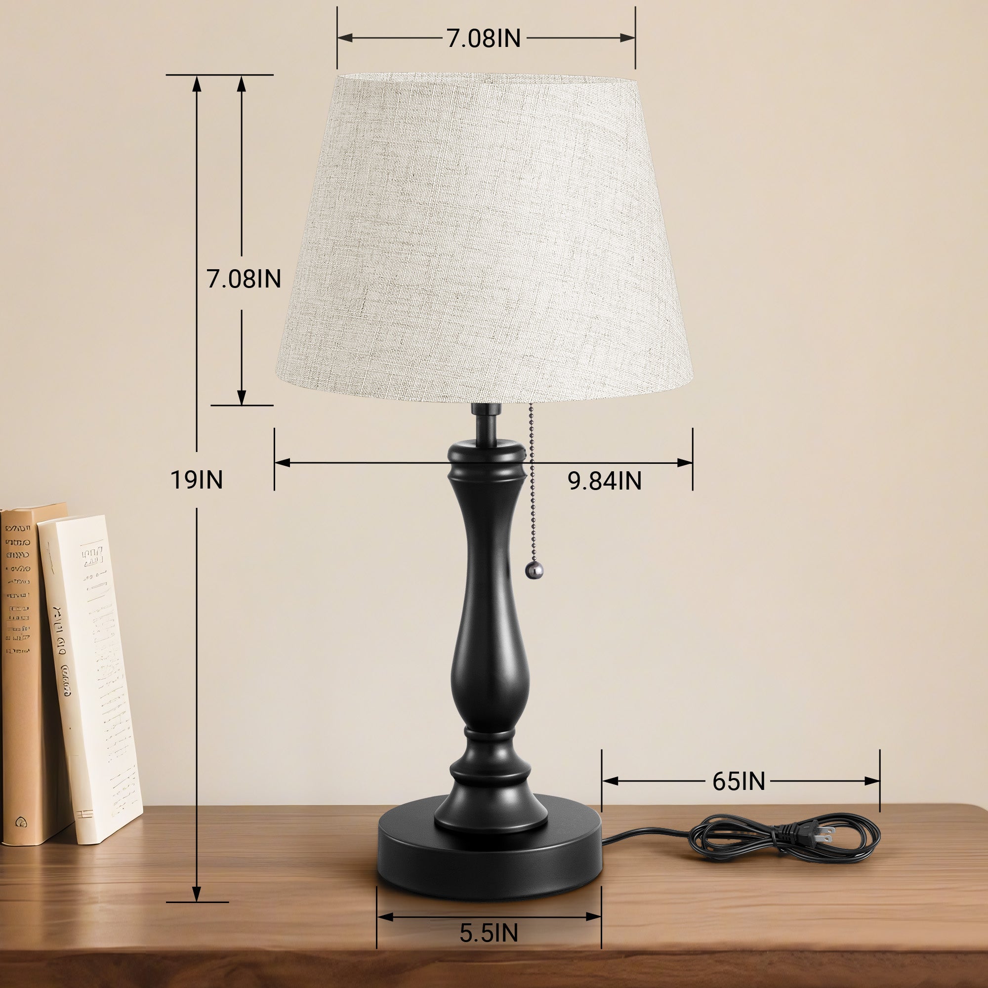 Retro Linen Table Lamp with Pull-Chain Switch