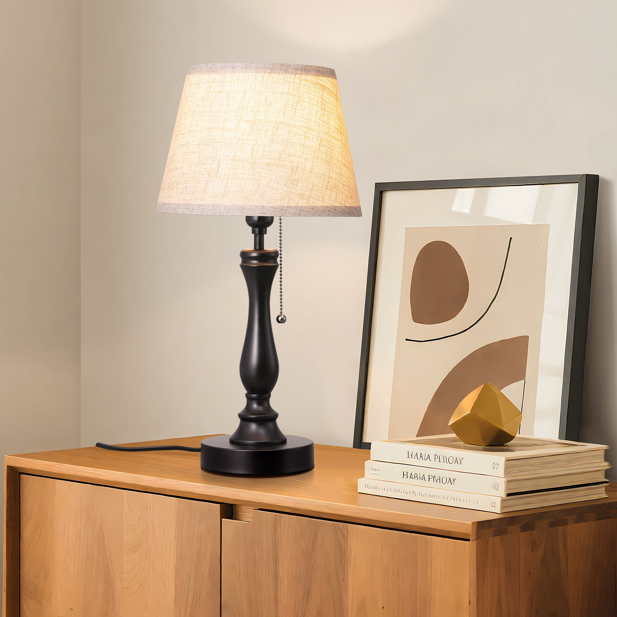 Retro Linen Table Lamp with Pull-Chain Switch