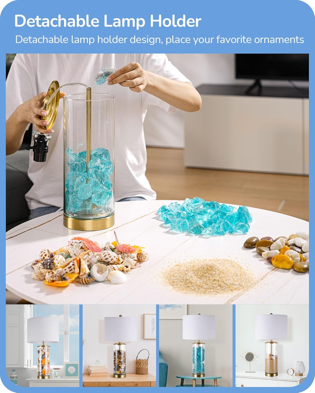 EDISHINE | DIY Fillable Glass Table Lamp Set with Linen Shade