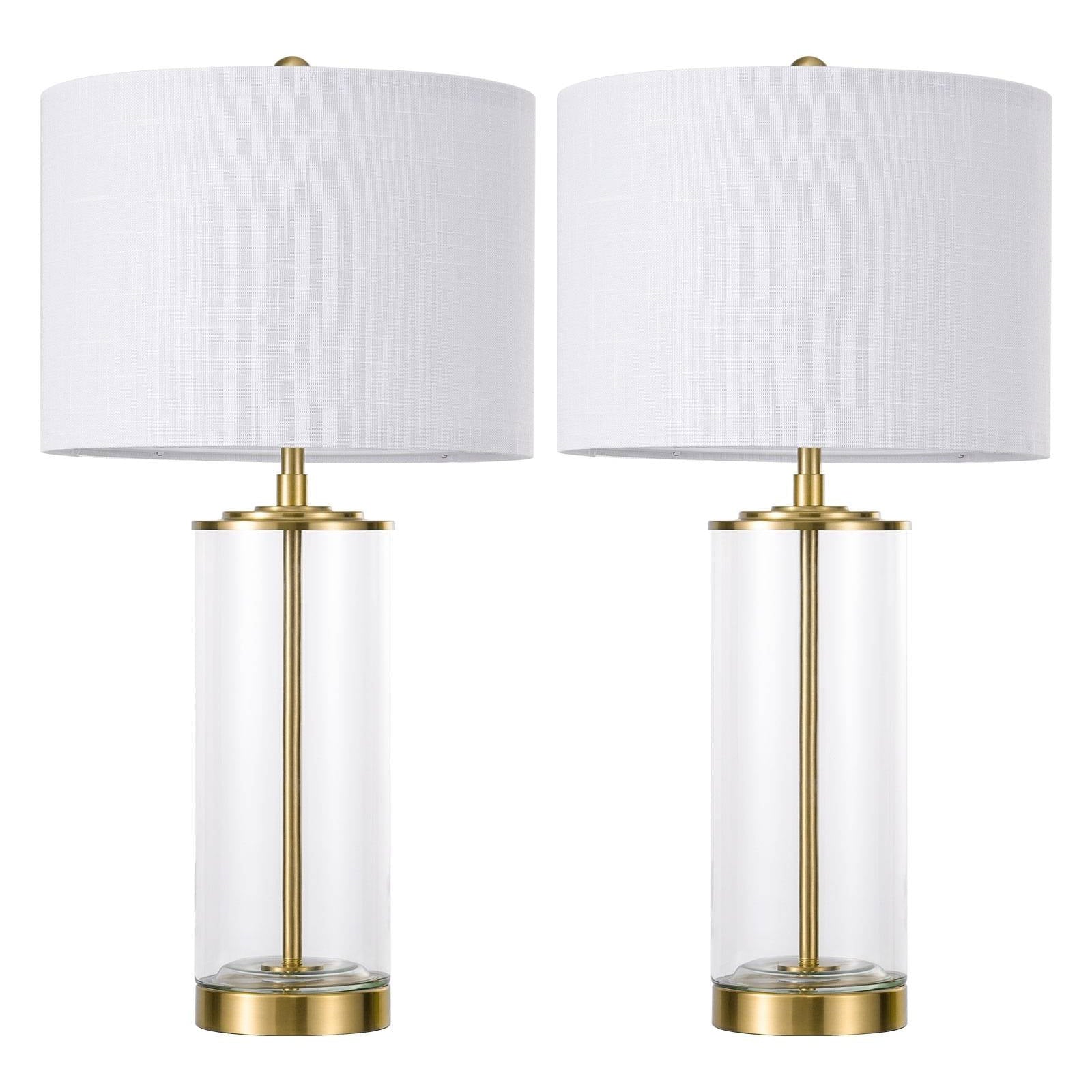 DIY Fillable Glass Table Lamps with White Linen Shades - Set of 2