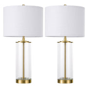 DIY Fillable Glass Table Lamps with White Linen Shades - Set of 2