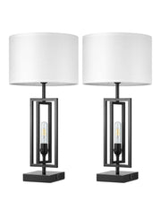 Modern Farmhouse Table Lamps with Dimmable Night Light & USB Ports - Set of 2