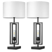 Modern Farmhouse Table Lamps with Dimmable Night Light & USB Ports - Set of 2