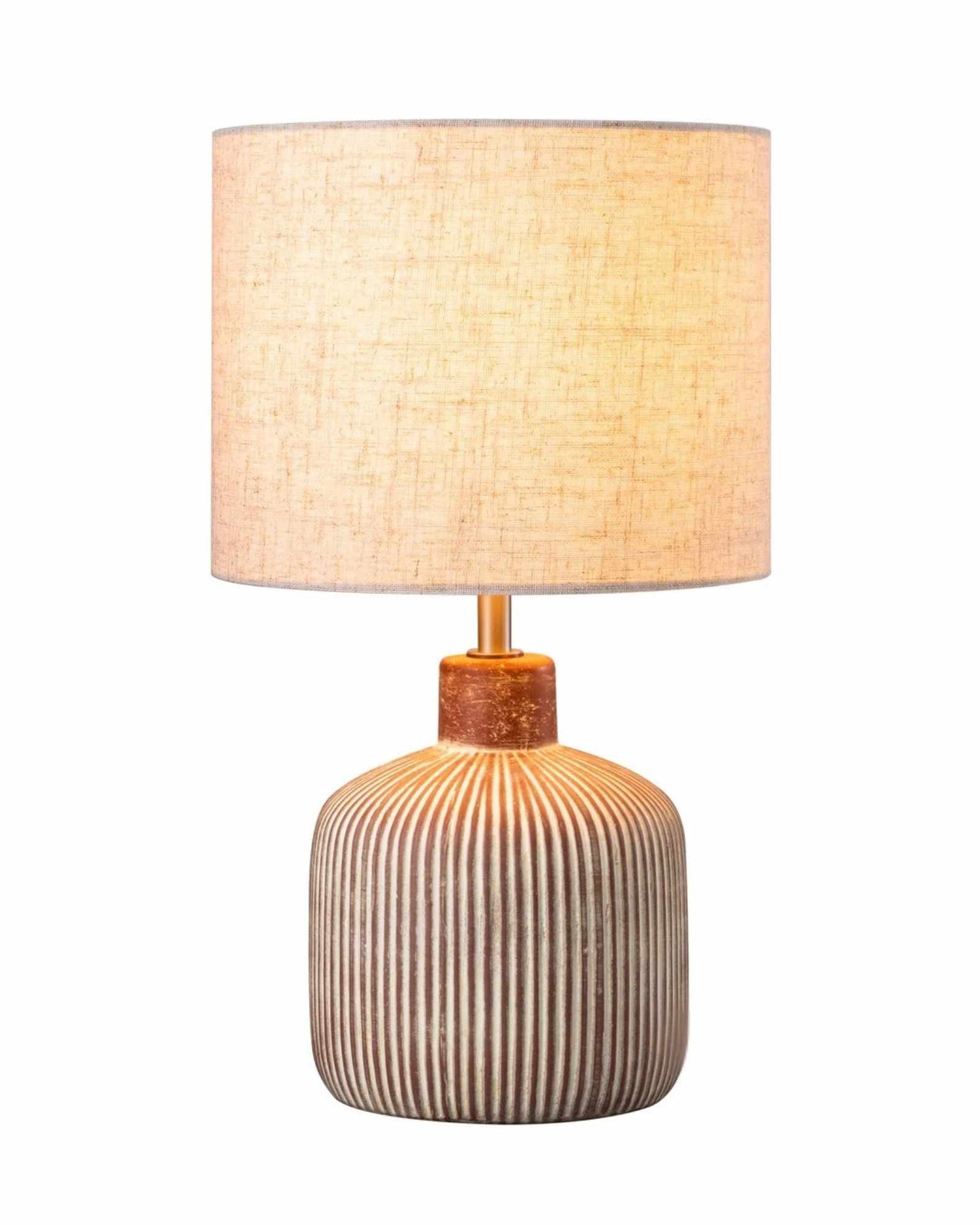 EDISHINE | Modern Rustic Ceramic Table Lamp with Textured Base & Linen Drum Shade