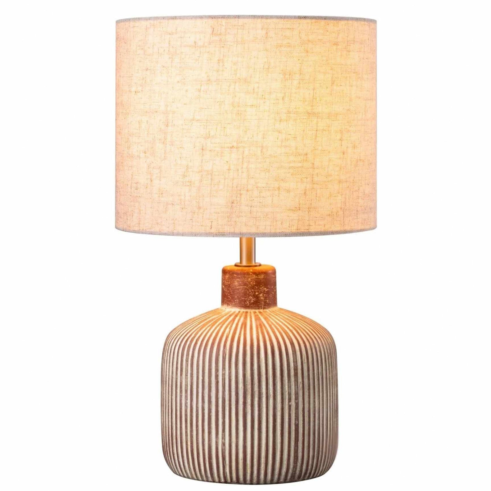 Modern Rustic Ceramic Table Lamp with Textured Base & Linen Drum Shade