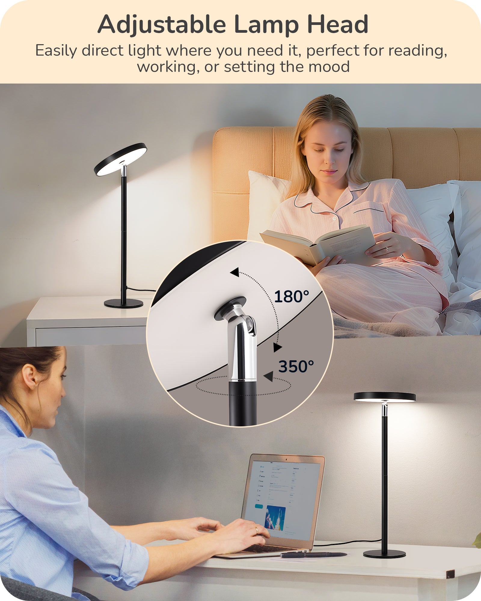 Modern Touch-Control LED Task Table Lamp with Adjustable Height & Memory Dimming