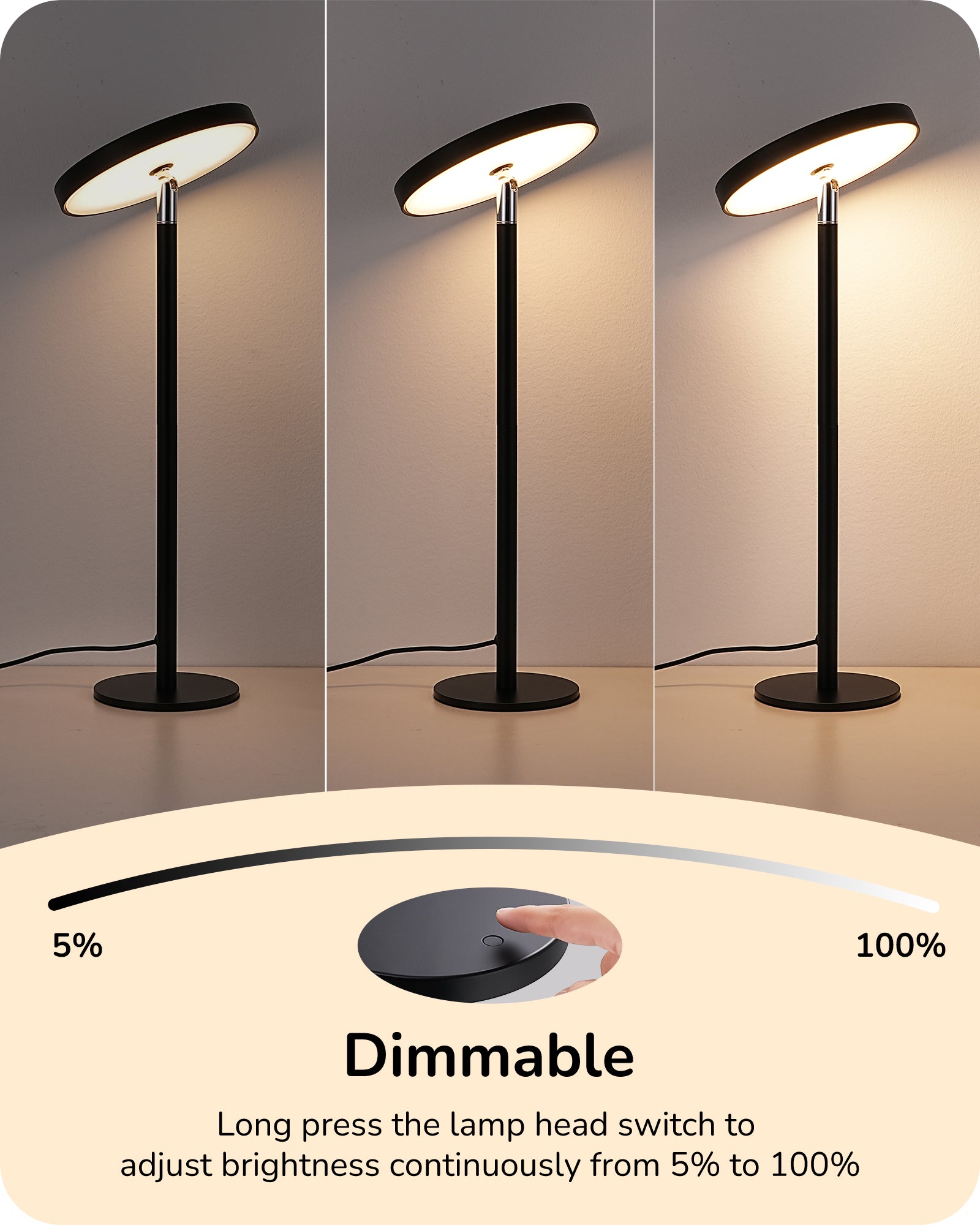 Modern Touch-Control LED Task Table Lamp with Adjustable Height & Memory Dimming