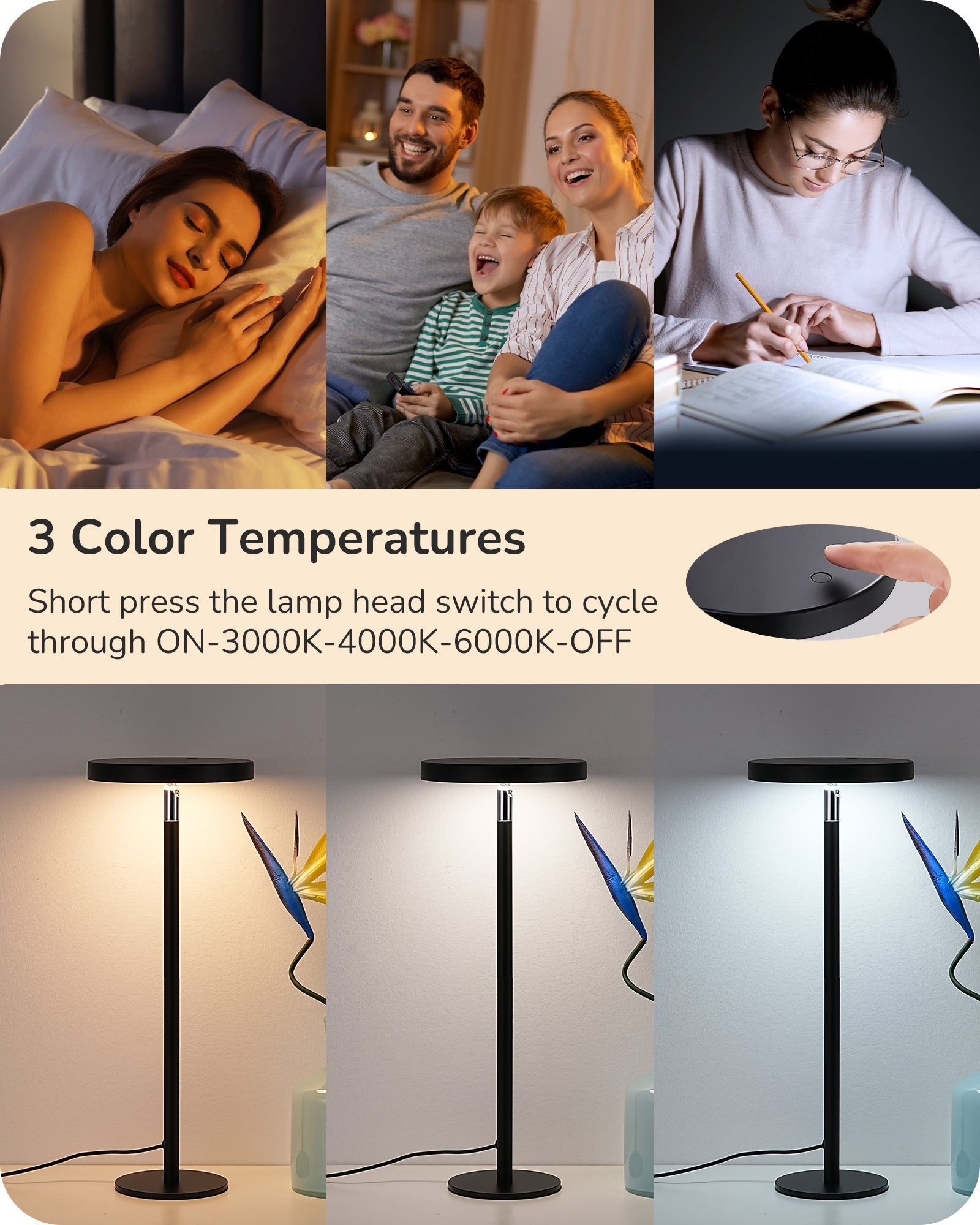 Modern Touch-Control LED Task Table Lamp with Adjustable Height & Memory Dimming