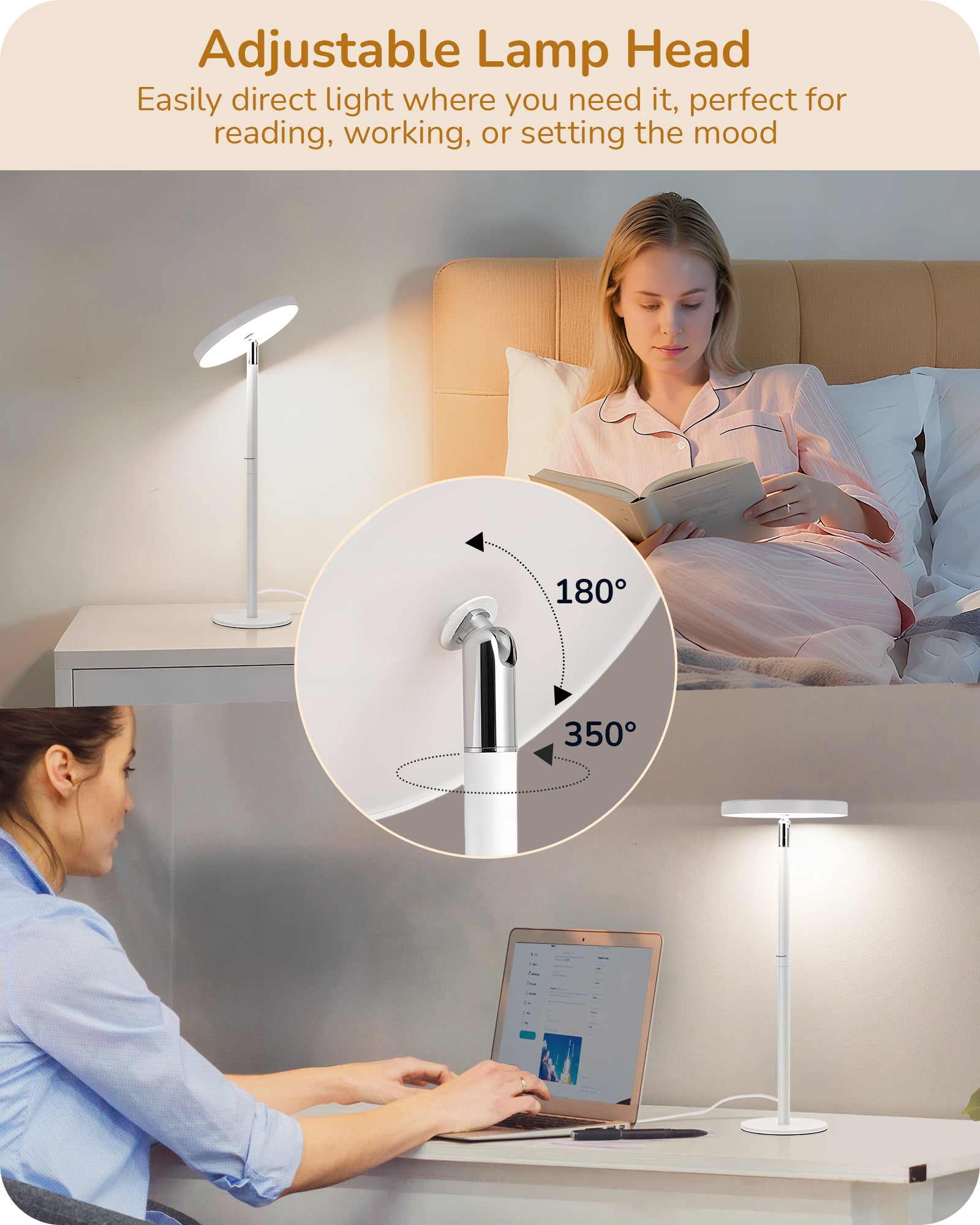 Modern Touch-Control LED Task Table Lamp with Adjustable Height & Memory Dimming