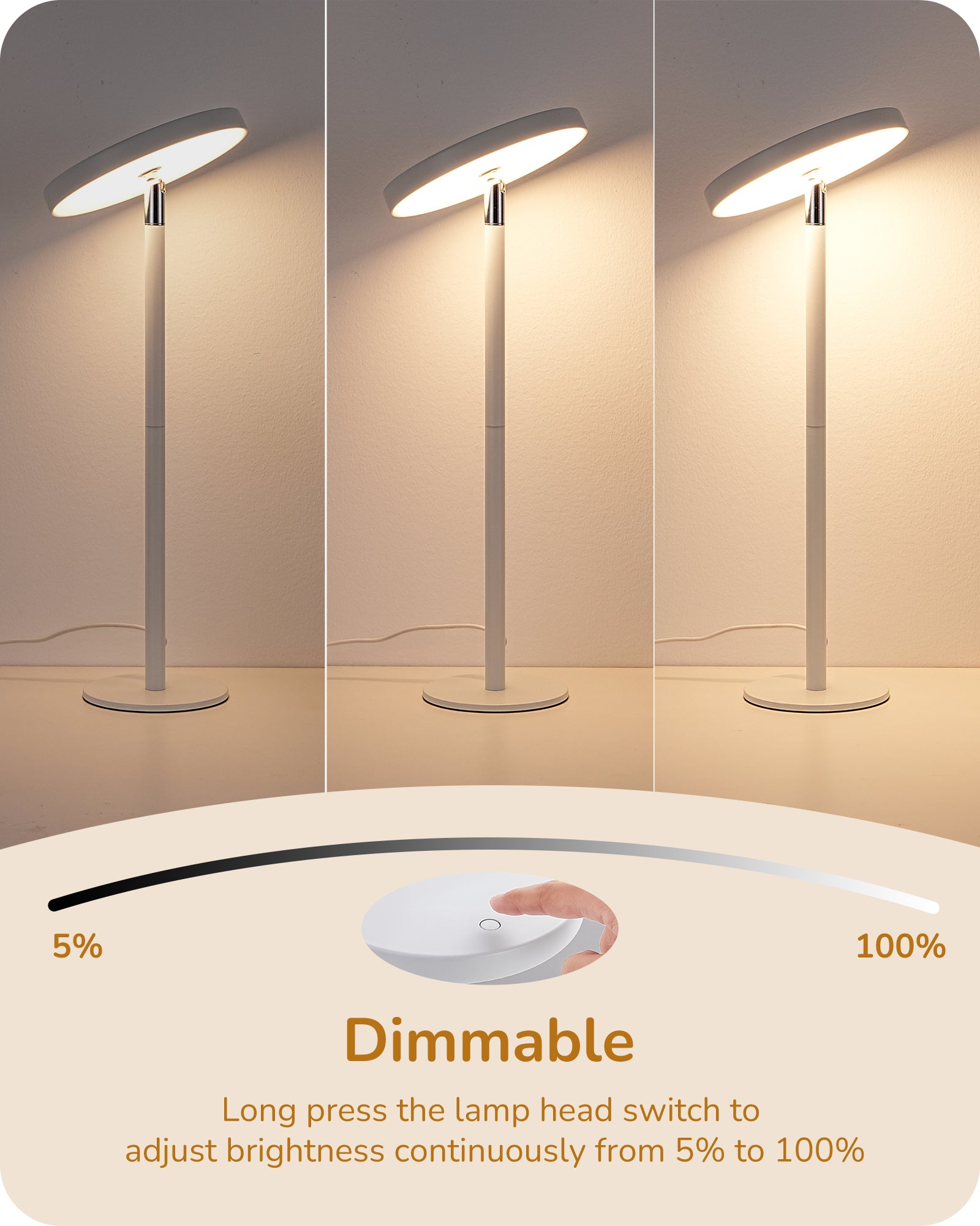 Modern Touch-Control LED Task Table Lamp with Adjustable Height & Memory Dimming