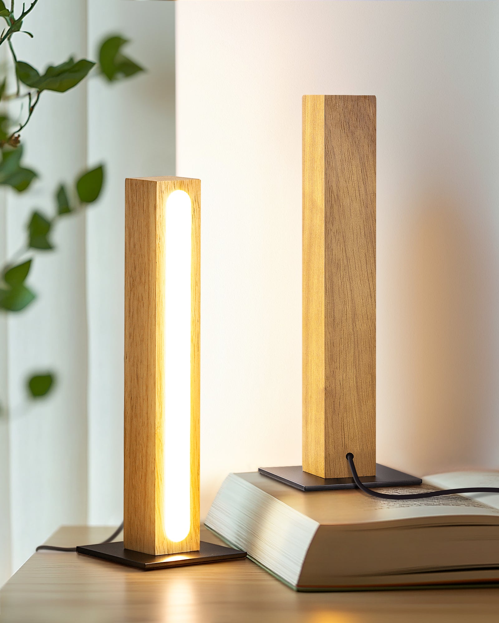 EDISHINE 2 Pack LED Wood Table Lamp, 3-Color Temperature, Stepless Dimmable & Memory Function, Touch Switch-ZHLTL12K2