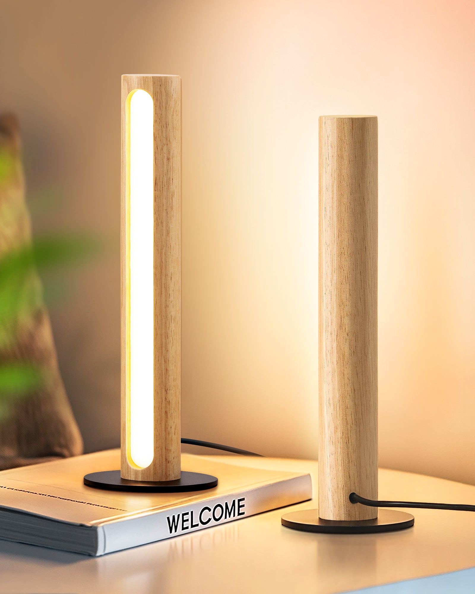EDISHINE | Minimalist Cylindrical Wood LED Table Lamp
