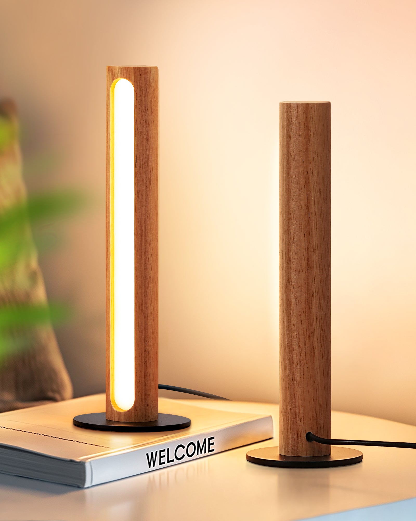 EDISHINE | Minimalist Cylindrical Wood LED Table Lamp
