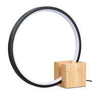 Modern O-Shaped LED Table Lamp with Solid Wood Base