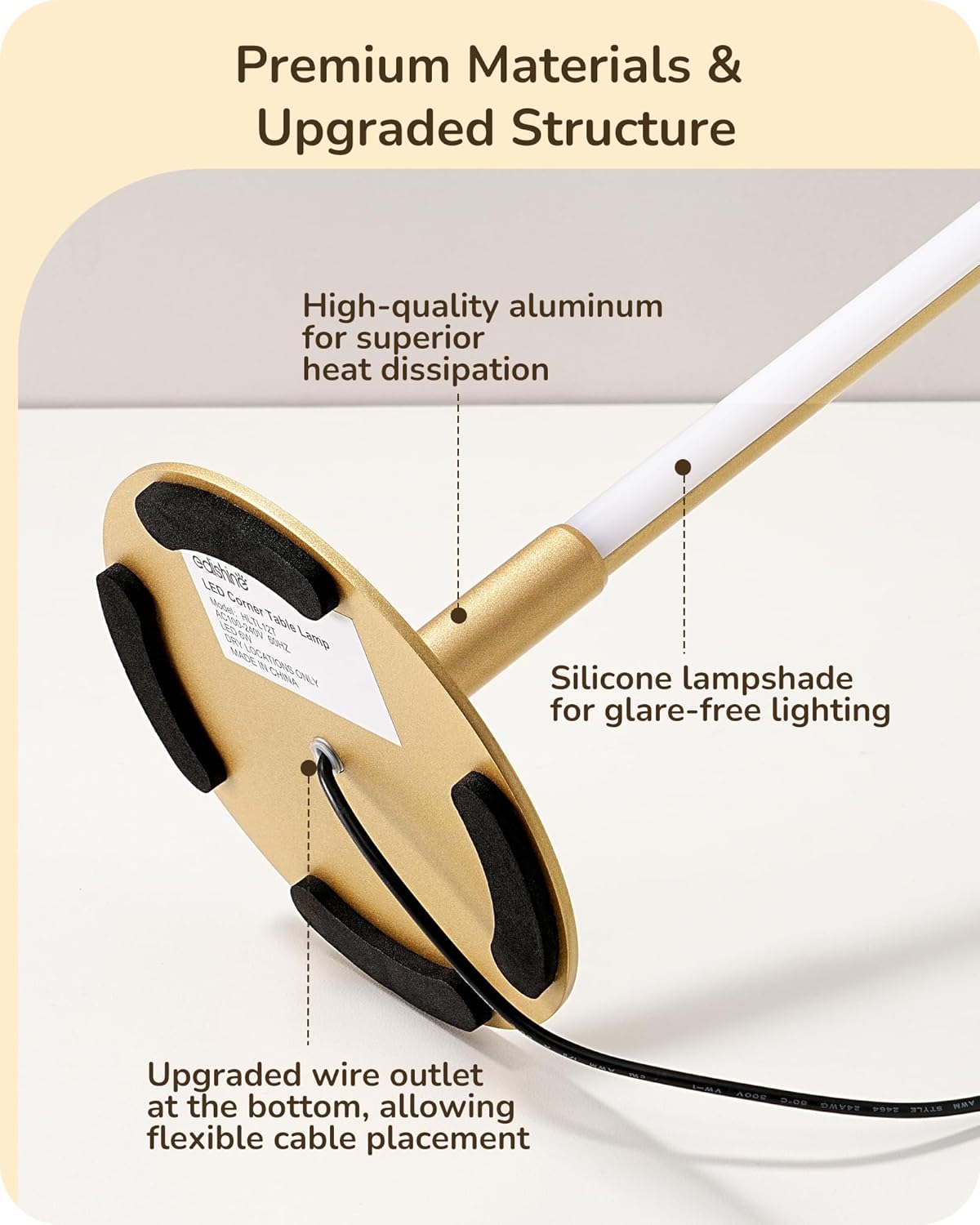 EDISHINE | Modern Minimalist Dimmable LED Table Lamp Set (Gold)