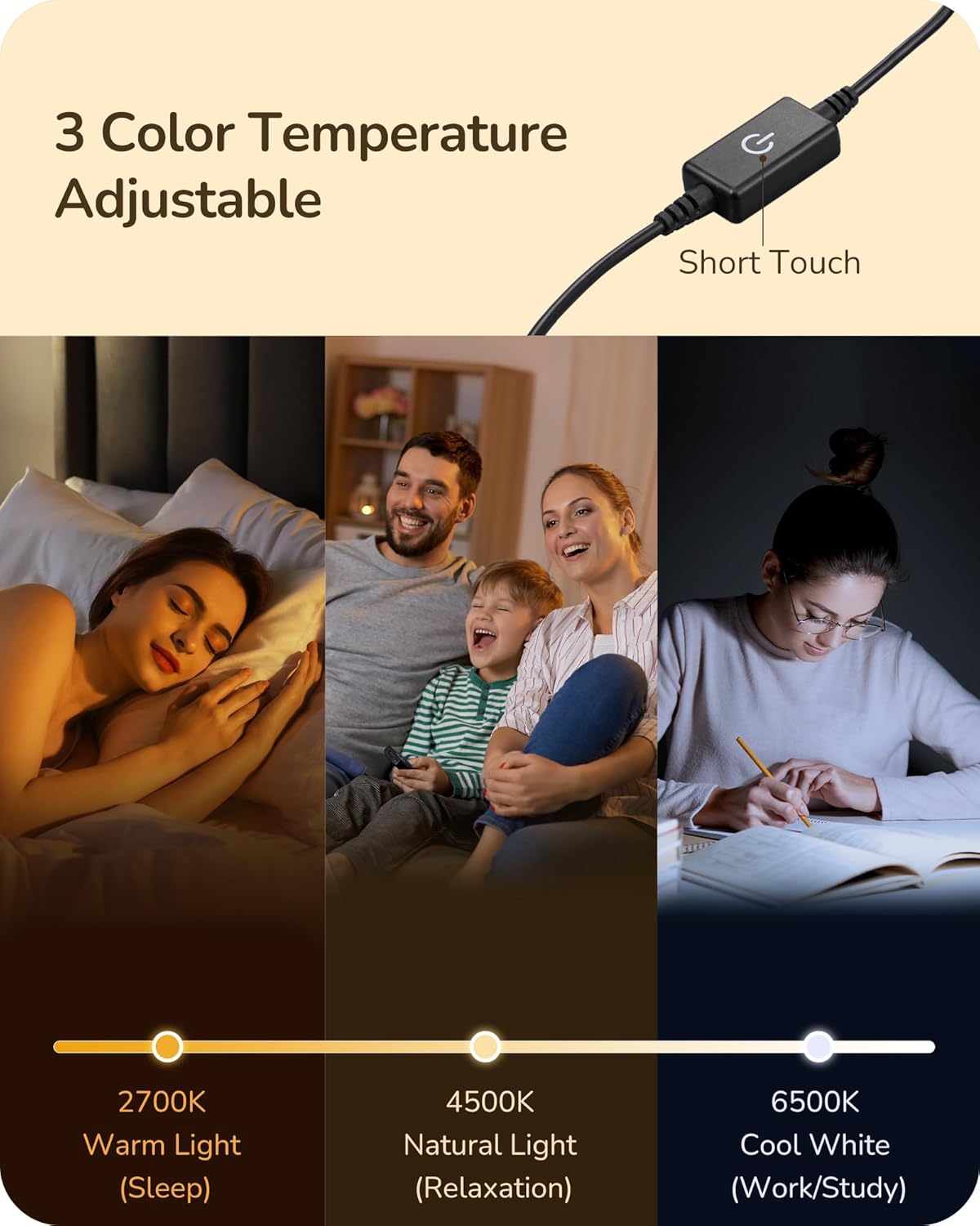 EDISHINE | Modern Minimalist Dimmable LED Table Lamp Set (Gold)