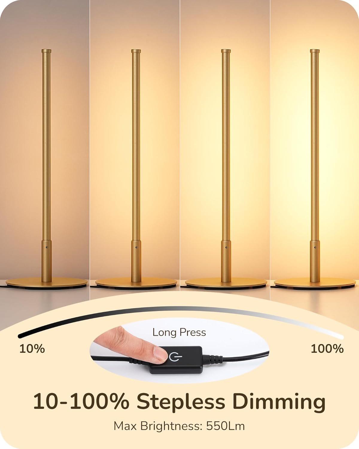 EDISHINE | Modern Minimalist Dimmable LED Table Lamp Set (Gold)