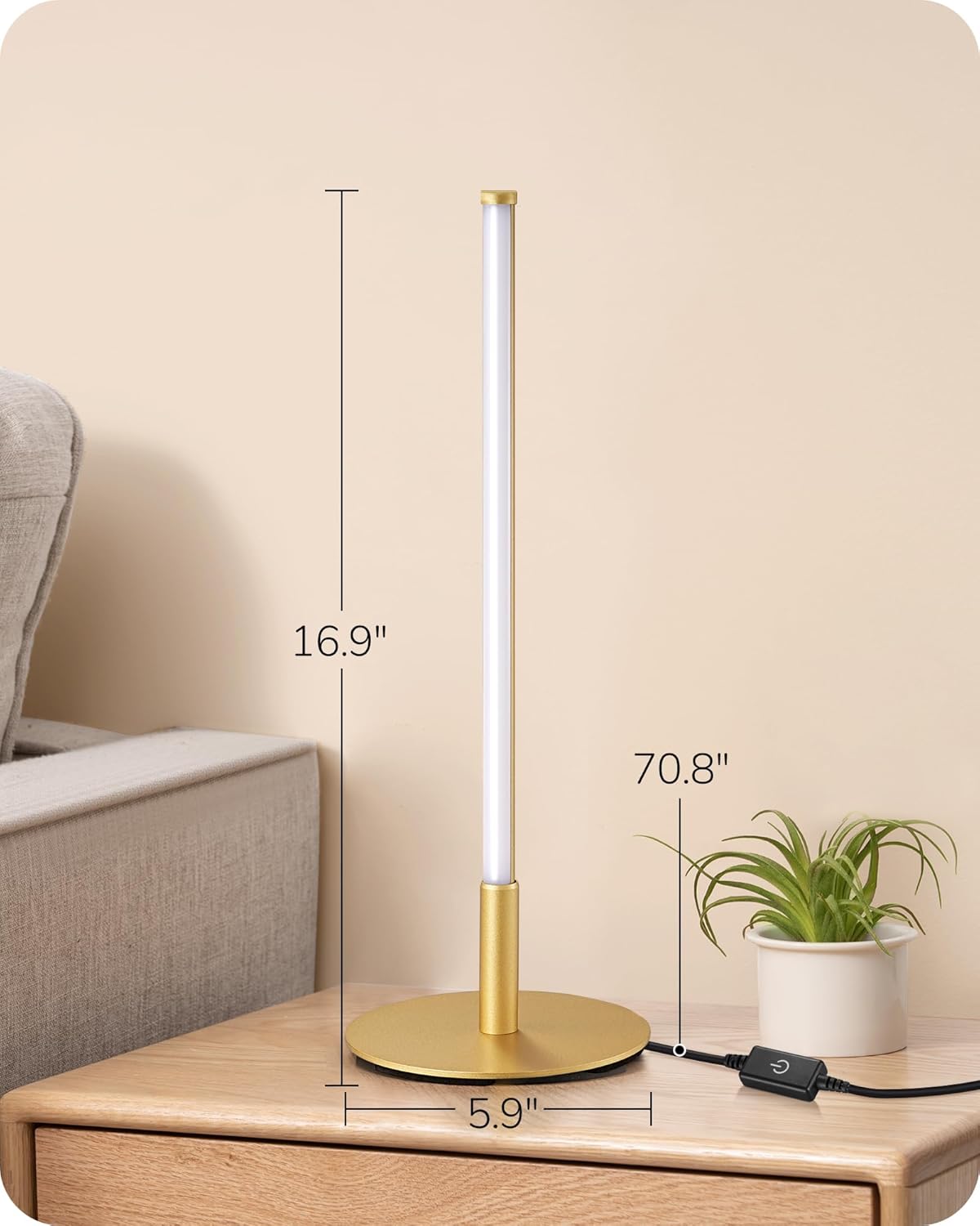 EDISHINE | Modern Minimalist Dimmable LED Table Lamp Set (Gold)