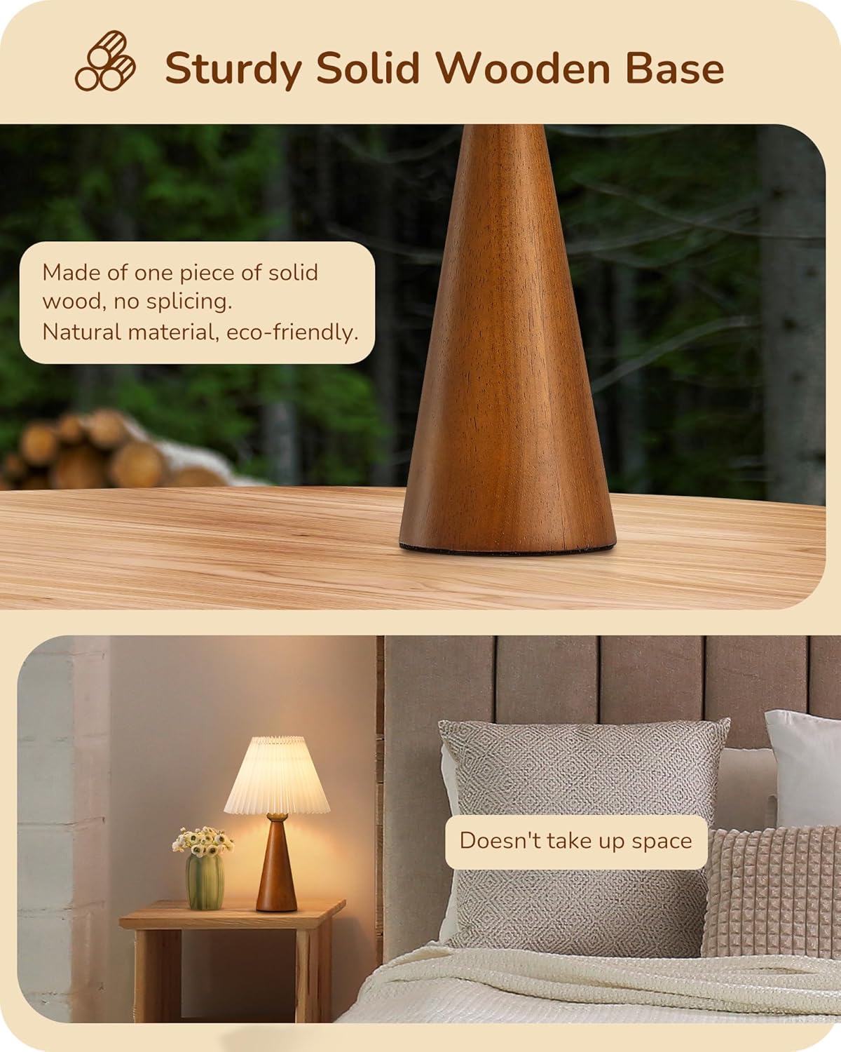 EDISHINE | Modern Compact Wooden Table Lamp with White Pleated Shade