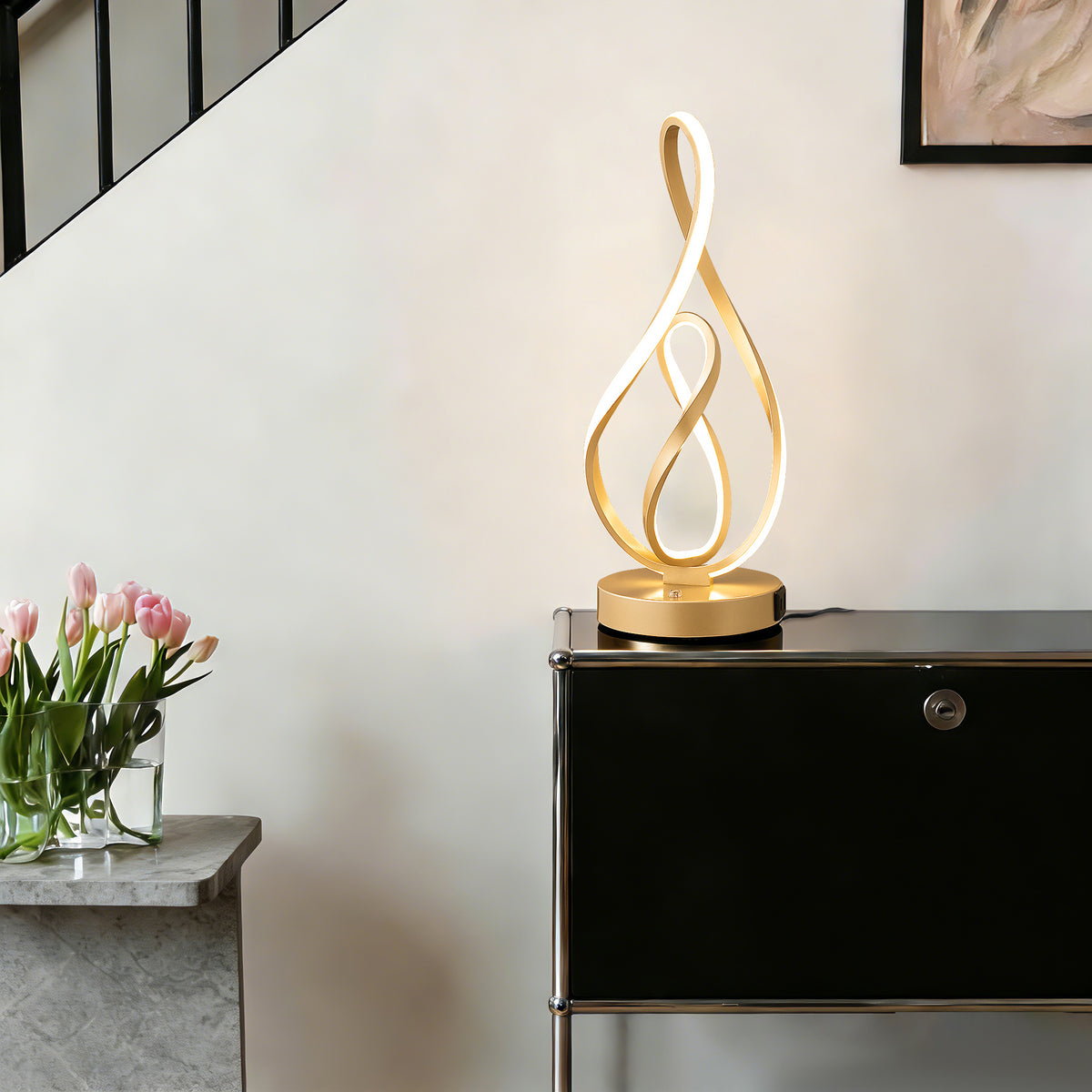 Gold Musical Note LED Table Lamp with USB & Type-C (2 Pack)