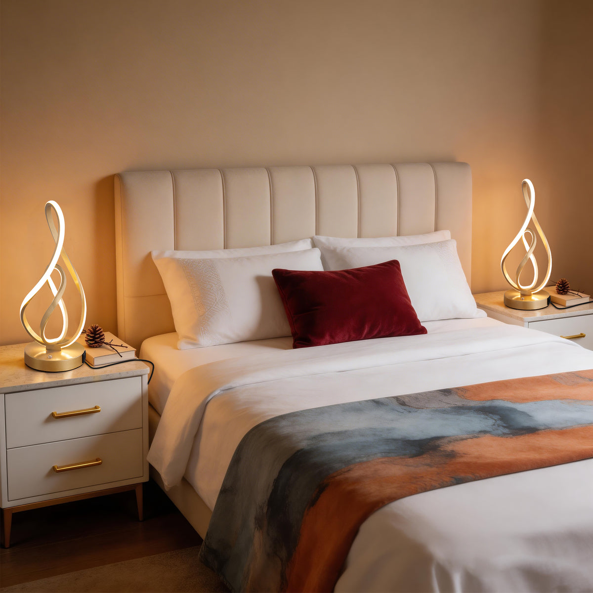 Gold Musical Note LED Table Lamp with USB & Type-C (2 Pack)
