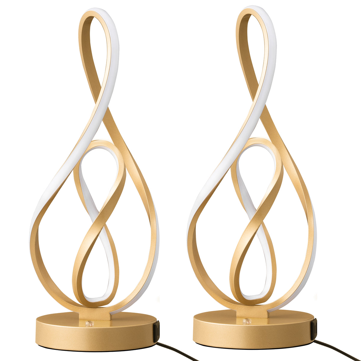 Gold Musical Note LED Table Lamp with USB & Type-C (2 Pack)