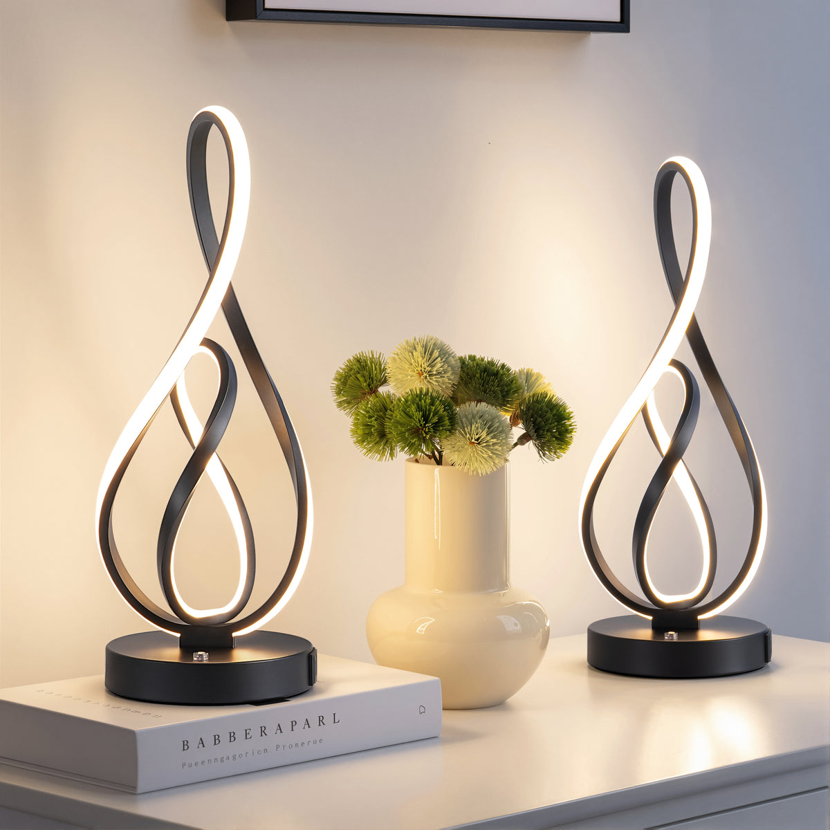 Black Musical Note LED Table Lamp with USB & Type-C (2 Pack)