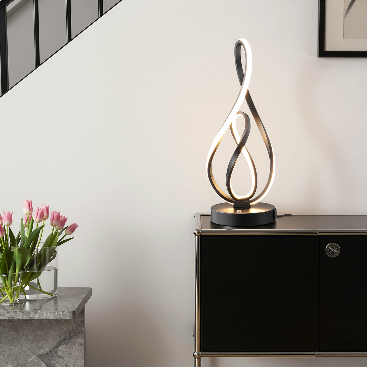 Black Musical Note LED Table Lamp with USB & Type-C (2 Pack)
