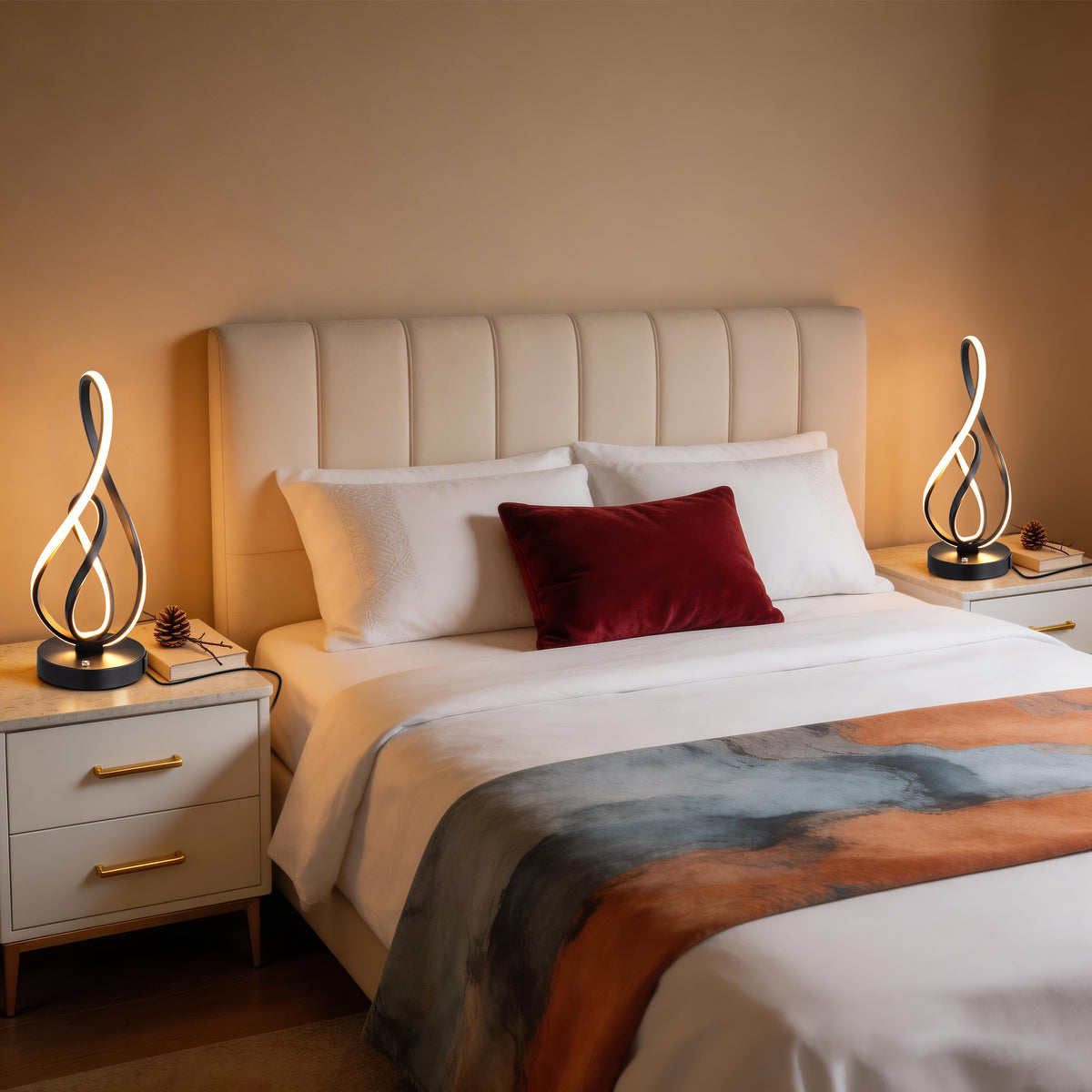 Black Musical Note LED Table Lamp with USB & Type-C (2 Pack)