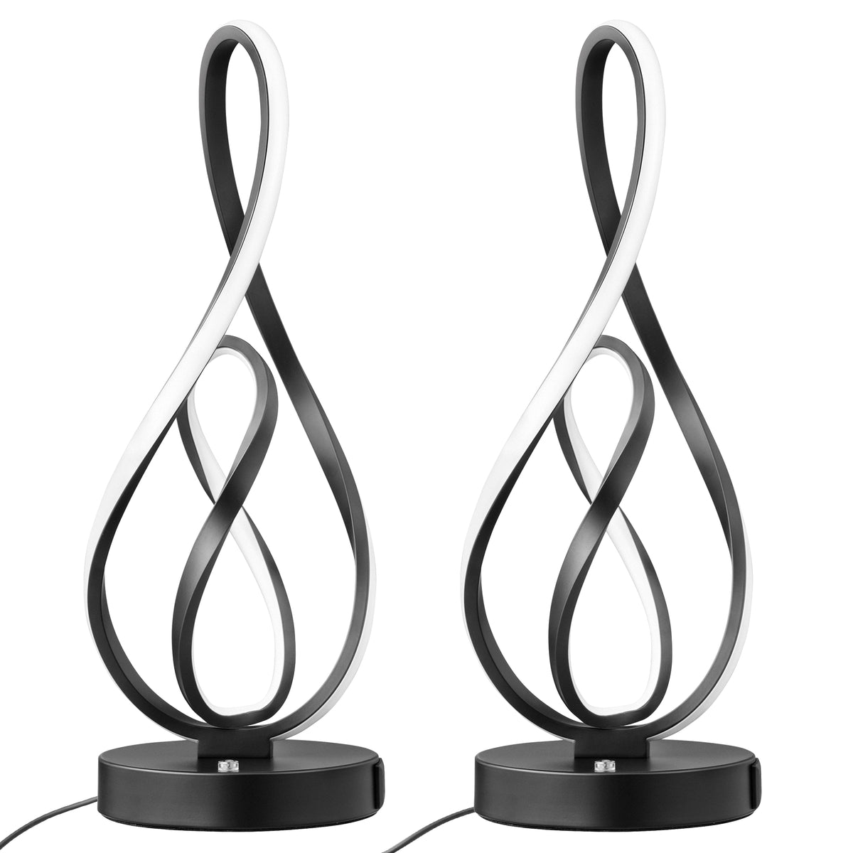 Black Musical Note LED Table Lamp with USB & Type-C (2 Pack)