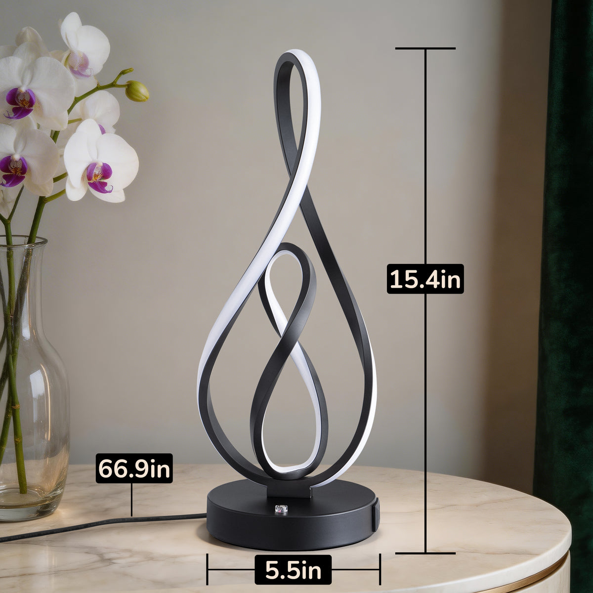 Black Musical Note LED Table Lamp with USB & Type-C (2 Pack)