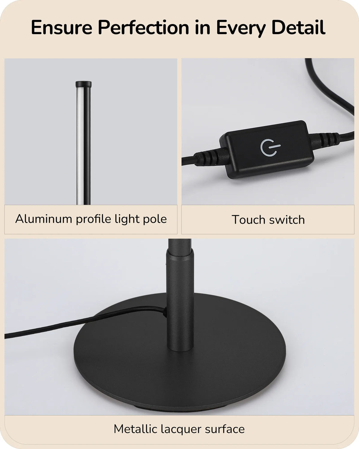 Modern Minimalist Dimmable LED Table Lamps - Set of 2 (Matte Black)