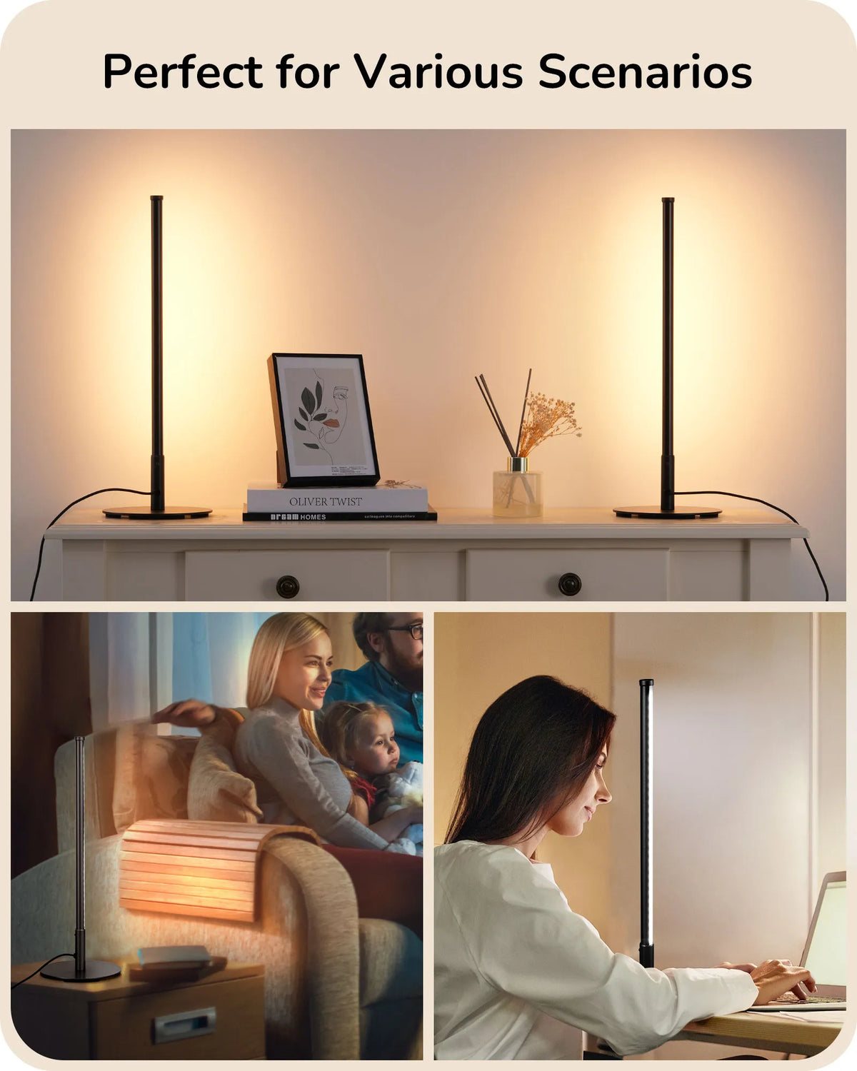 Modern Minimalist Dimmable LED Table Lamps - Set of 2 (Matte Black)