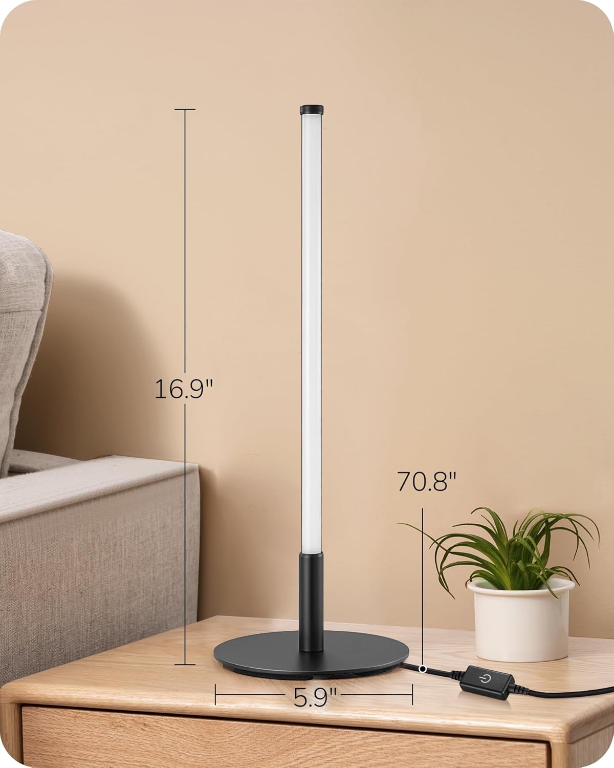 EDISHINE | Modern Minimalist Dimmable LED Table Lamp Set (Matte Black)