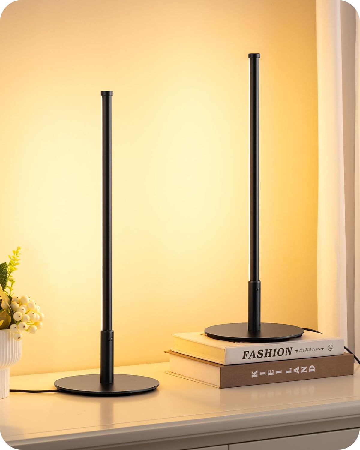 EDISHINE | Modern Minimalist Dimmable LED Table Lamp Set (Matte Black)