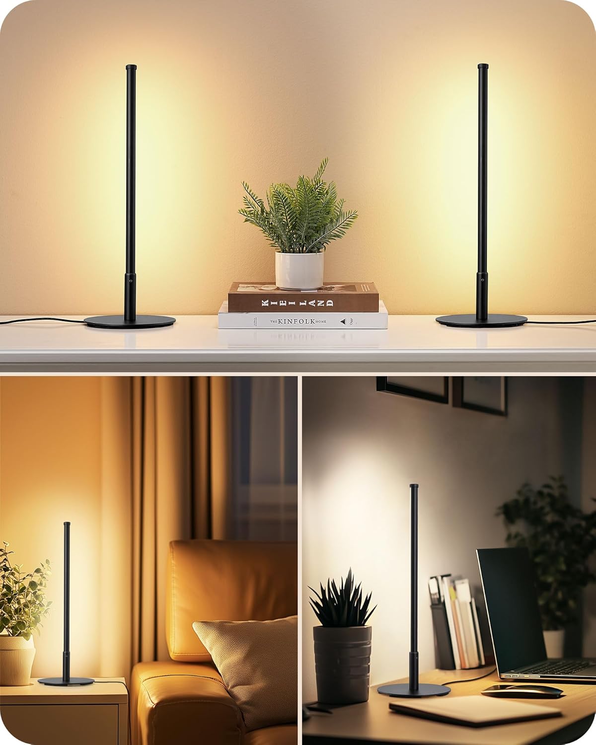 EDISHINE | Modern Minimalist Dimmable LED Table Lamp Set (Matte Black)