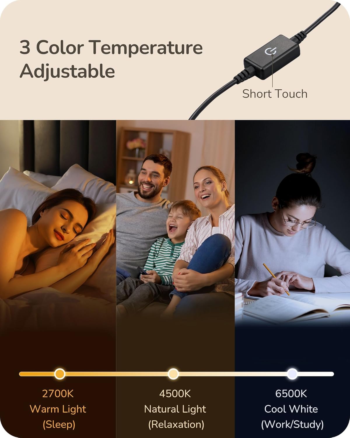 EDISHINE | Modern Minimalist Dimmable LED Table Lamp Set (Matte Black)