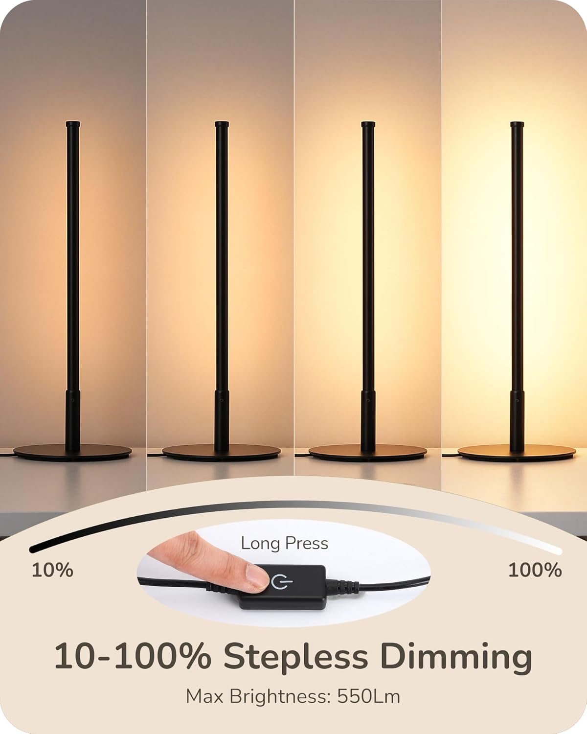 EDISHINE | Modern Minimalist Dimmable LED Table Lamp Set (Matte Black)